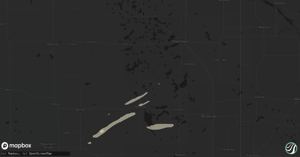 Hail map in Bryant, SD on August 3, 2026