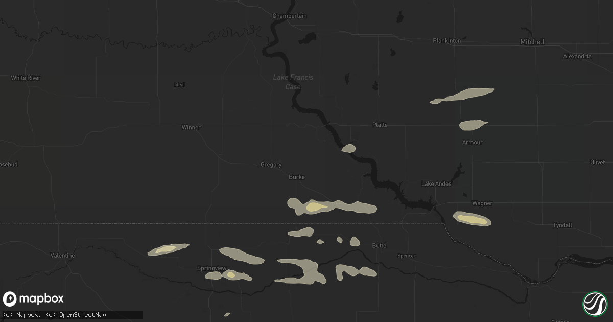 Hail map in Burke, SD on August 3, 2026