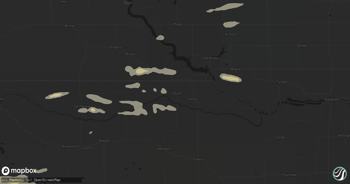 Hail map in Butte, NE on August 3, 2026