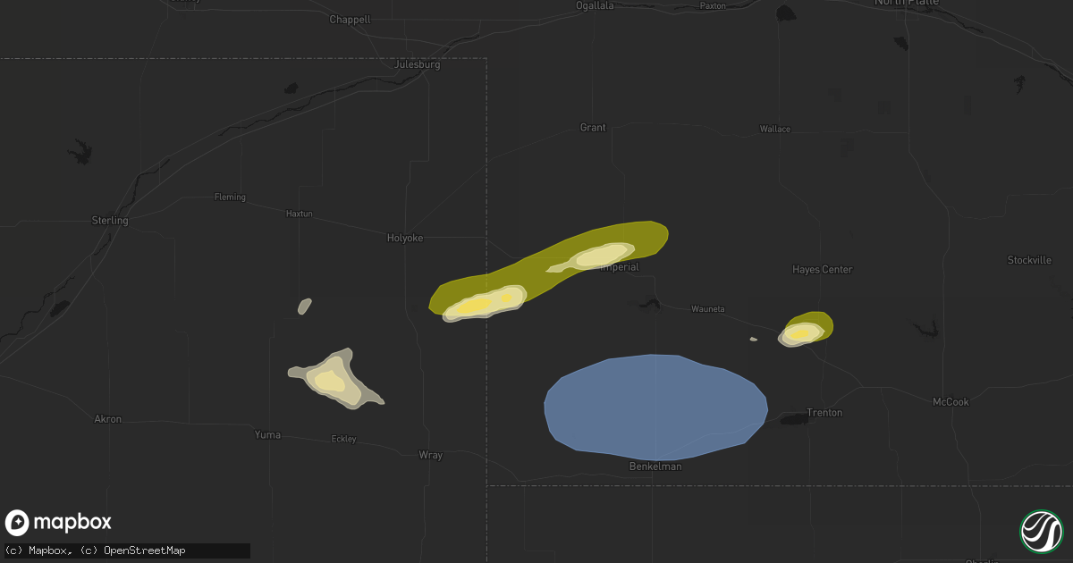 Hail map in Champion, NE on August 3, 2026