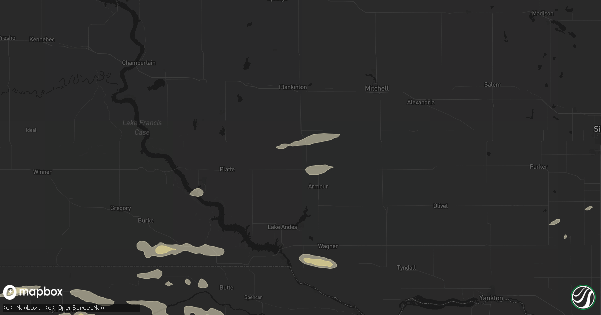 Hail map in Corsica, SD on August 3, 2026