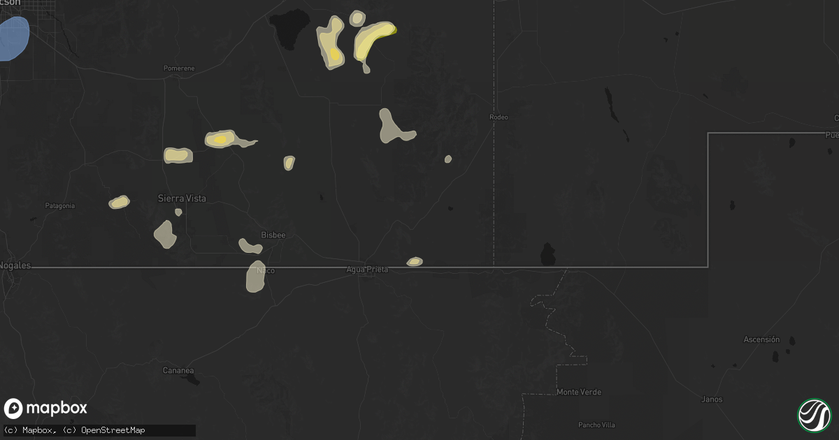 Hail map in Douglas, AZ on August 3, 2026