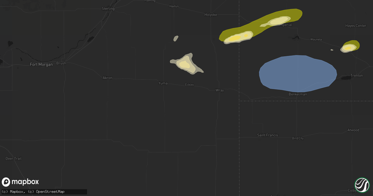 Hail map in Eckley, CO on August 3, 2026