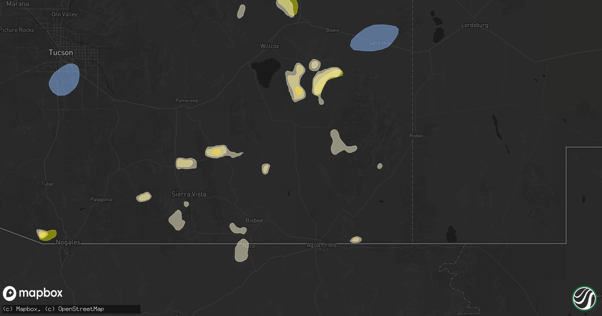 Hail map in Elfrida, AZ on August 3, 2026