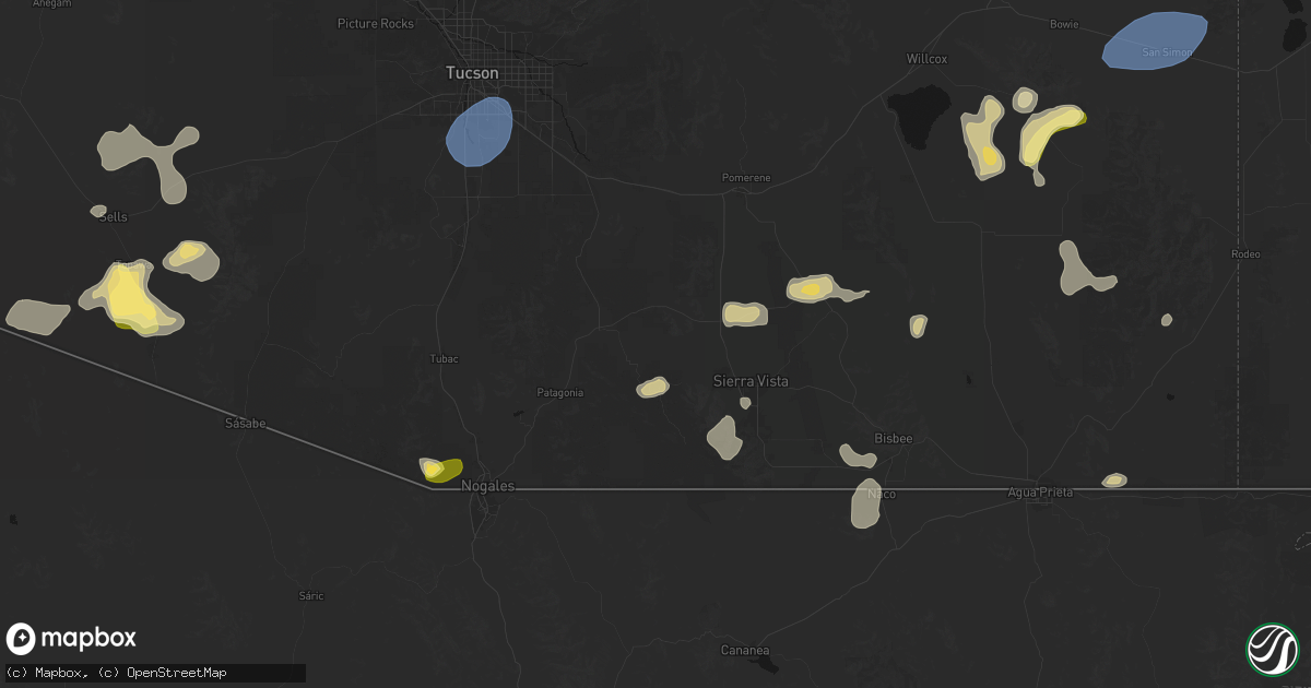 Hail map in Elgin, AZ on August 3, 2026