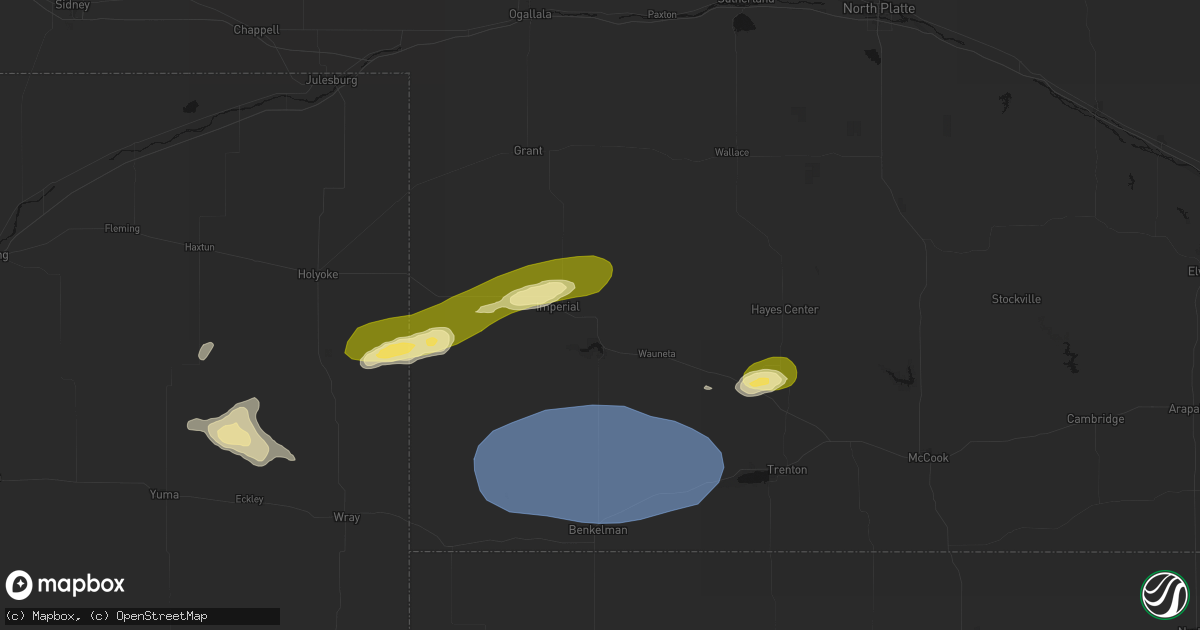 Hail map in Enders, NE on August 3, 2026