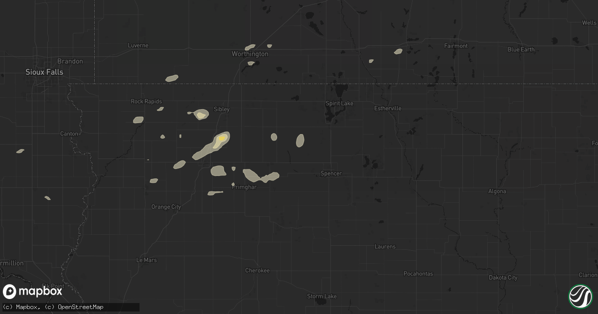 Hail map in Everly, IA on August 3, 2026