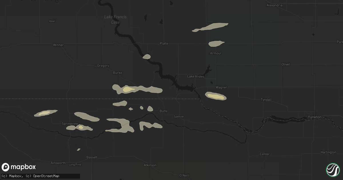Hail map in Fairfax, SD on August 3, 2026