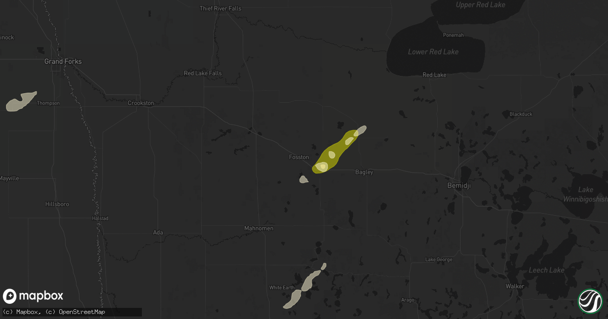 Hail map in Fosston, MN on August 3, 2026
