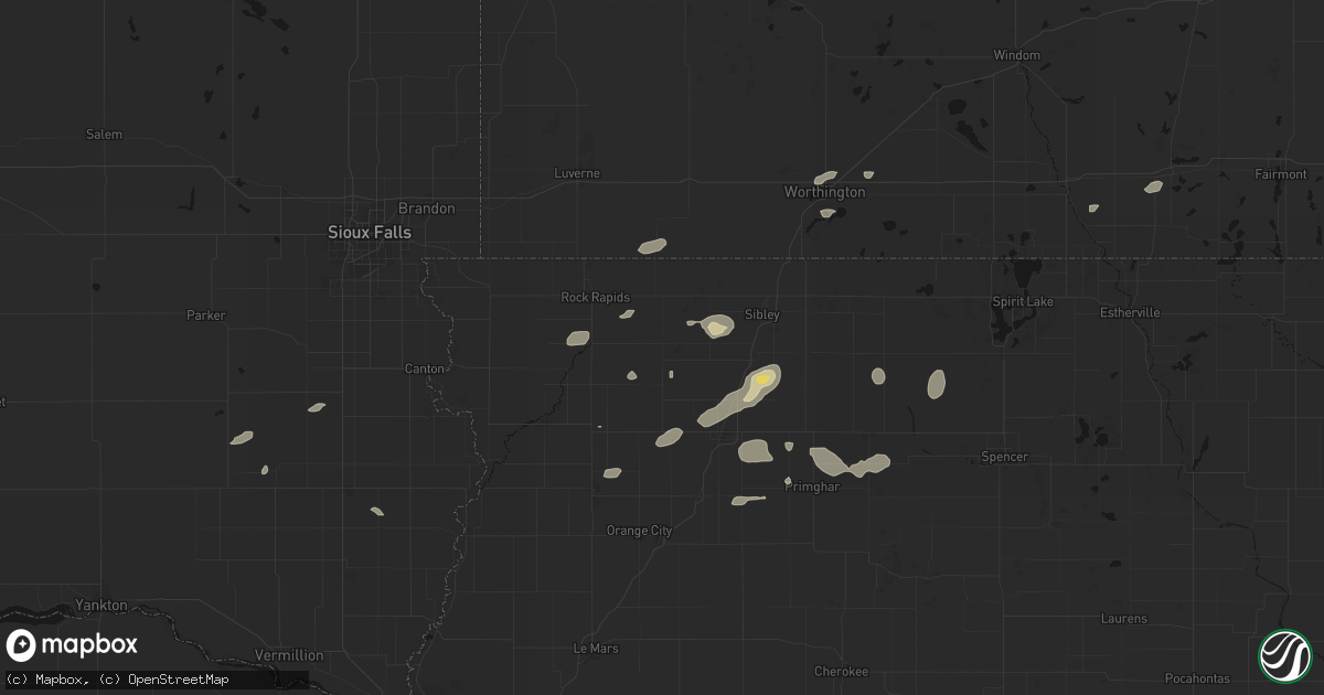 Hail map in George, IA on August 3, 2026