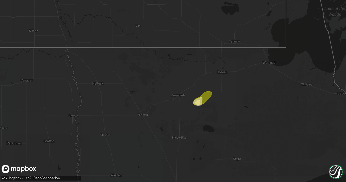 Hail map in Greenbush, MN on August 3, 2026