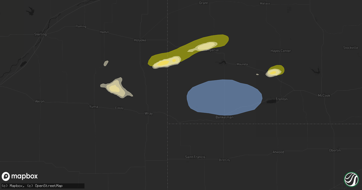 Hail map in Haigler, NE on August 3, 2026