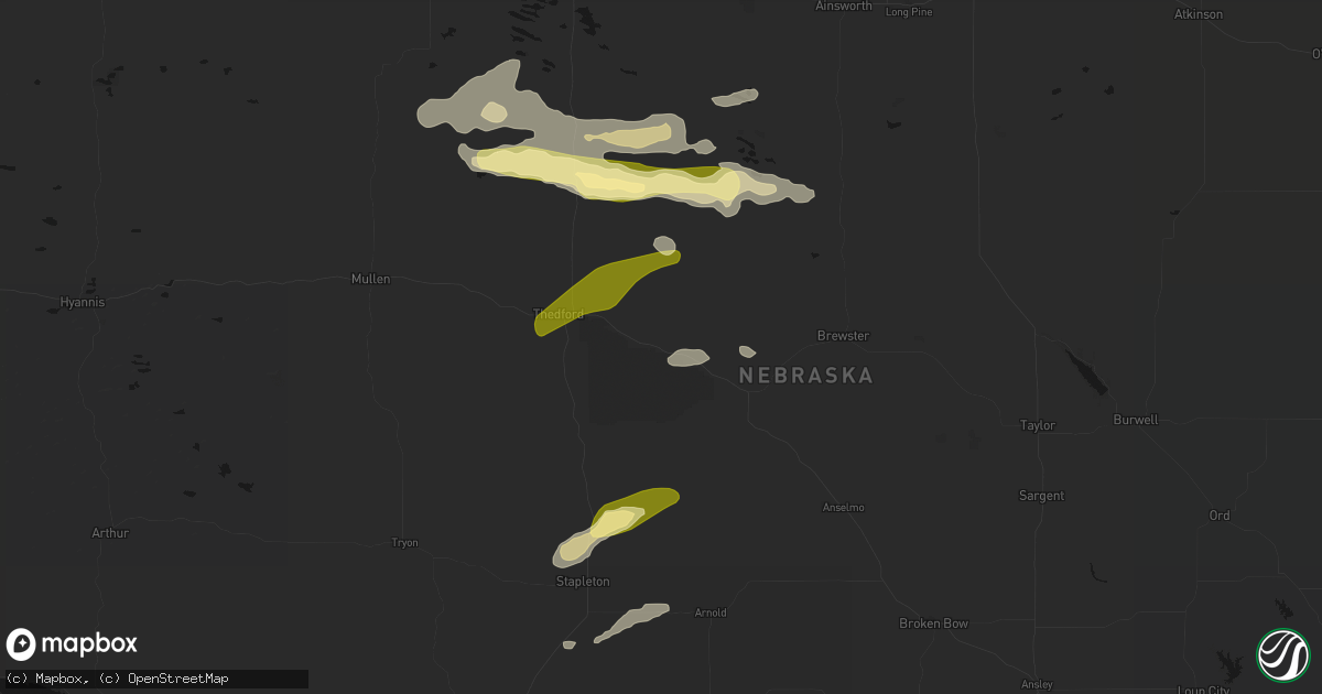 Hail map in Halsey, NE on August 3, 2026