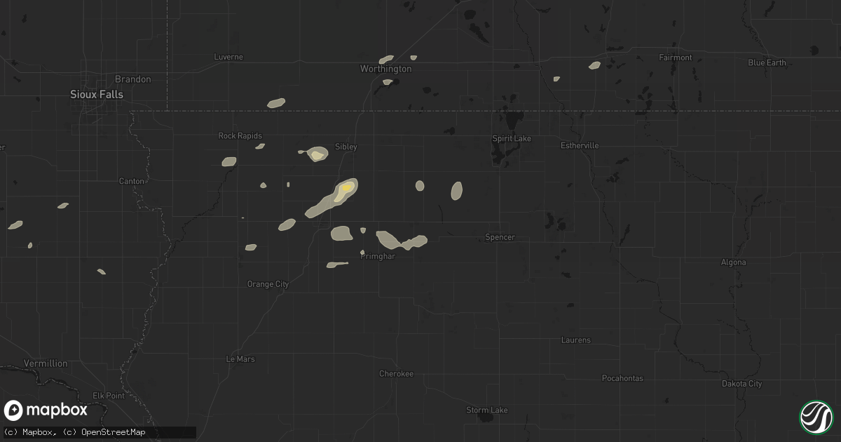 Hail map in Hartley, IA on August 3, 2026
