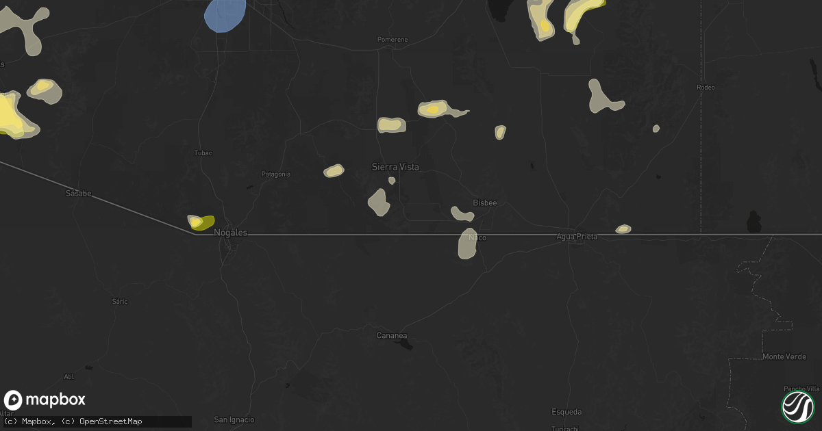 Hail map in Hereford, AZ on August 3, 2026