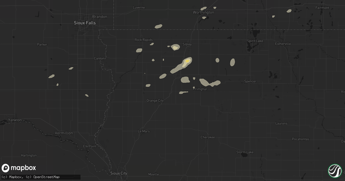 Hail map in Hospers, IA on August 3, 2026