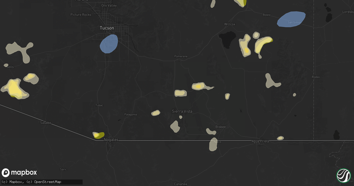 Hail map in Huachuca City, AZ on August 3, 2026