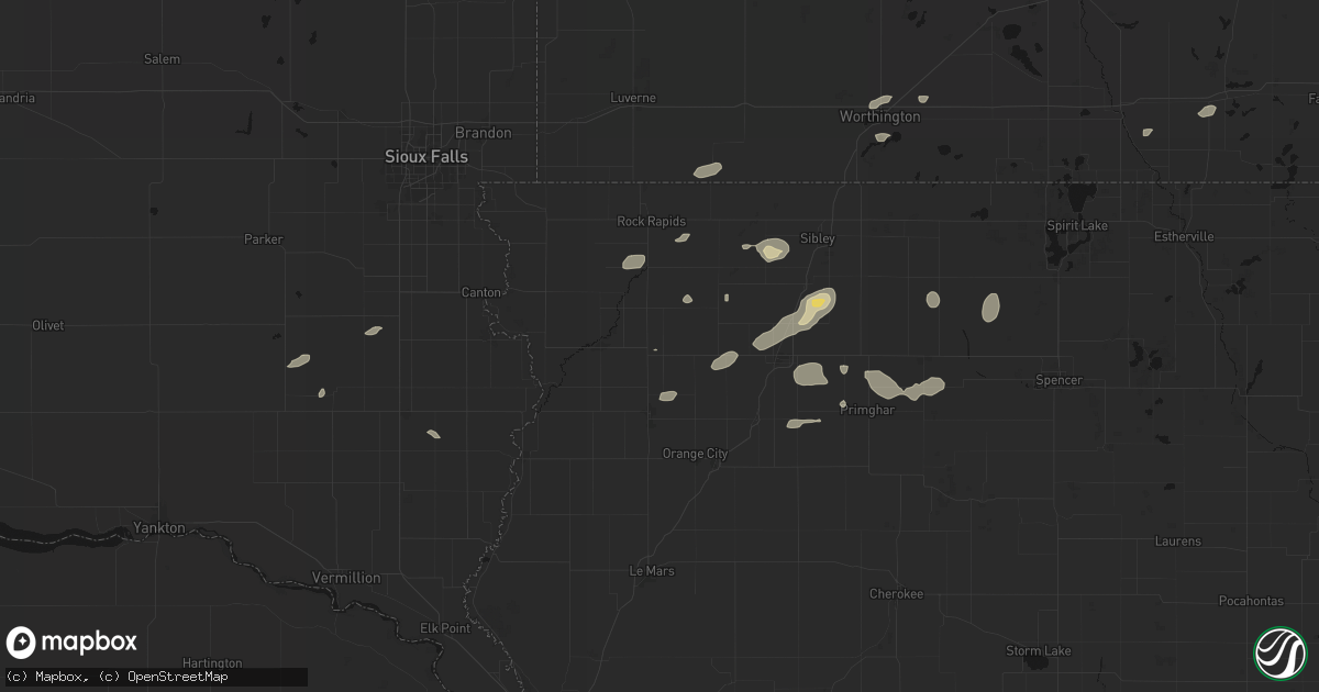 Hail map in Hull, IA on August 3, 2026