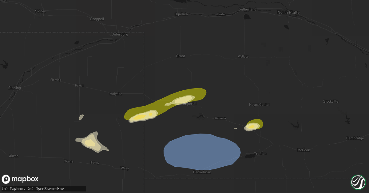 Hail map in Imperial, NE on August 3, 2026