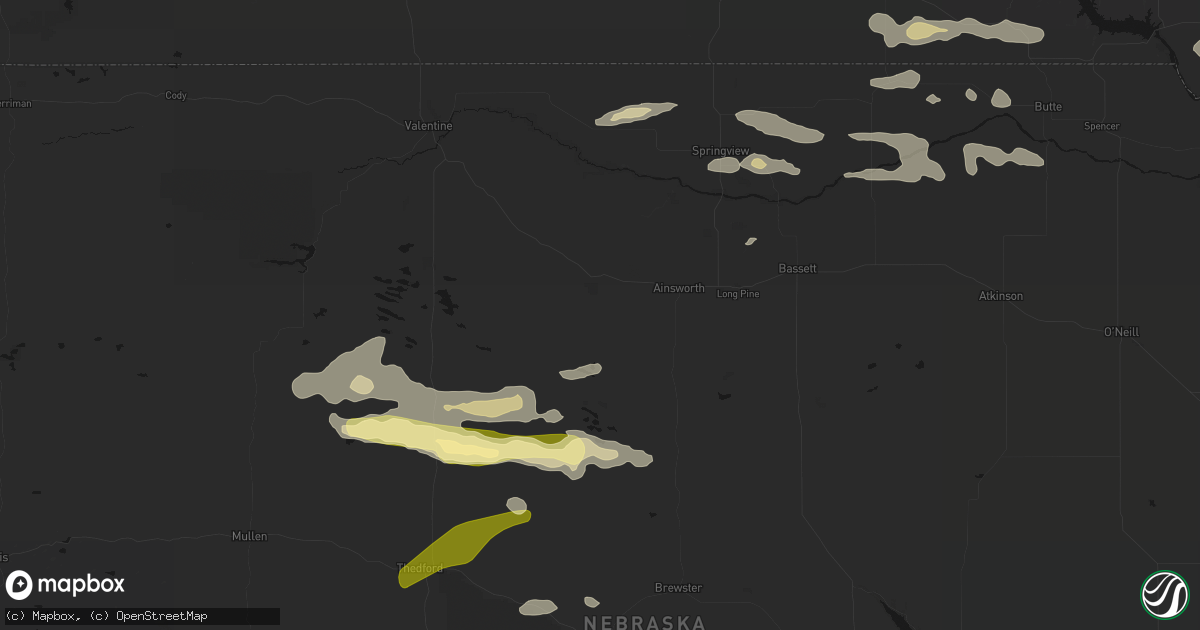 Hail map in Johnstown, NE on August 3, 2026