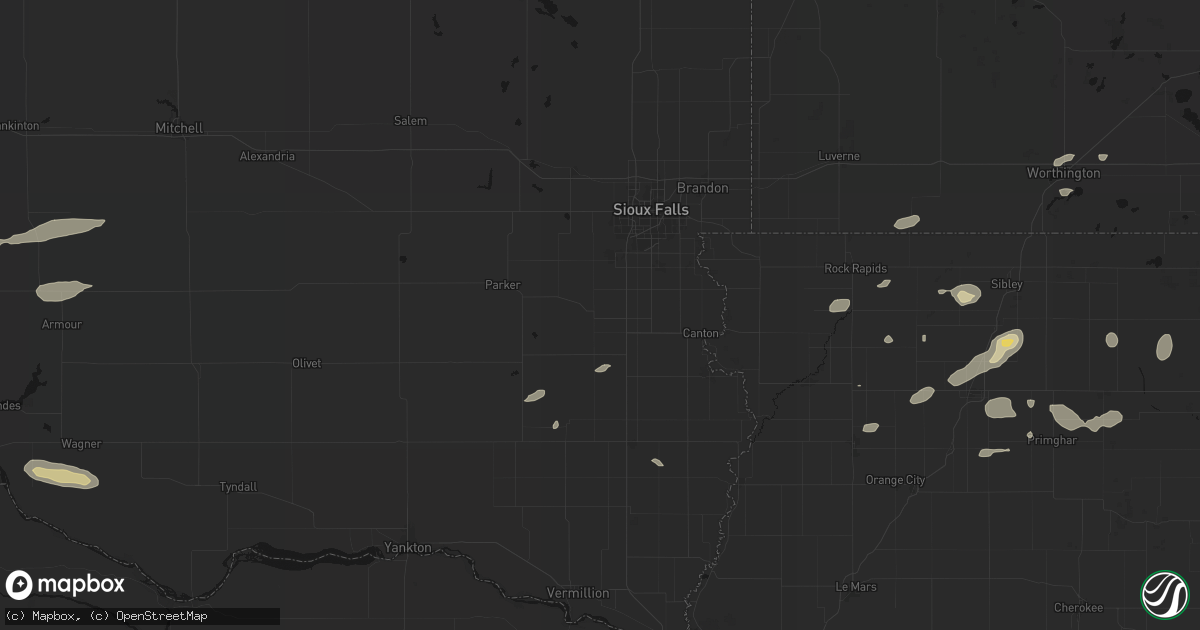 Hail map in Lennox, SD on August 3, 2026