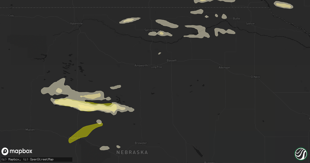 Hail map in Long Pine, NE on August 3, 2026