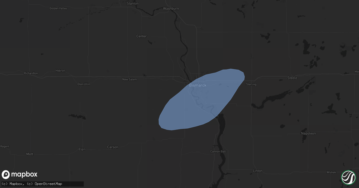 Hail map in Mandan, ND on August 3, 2026