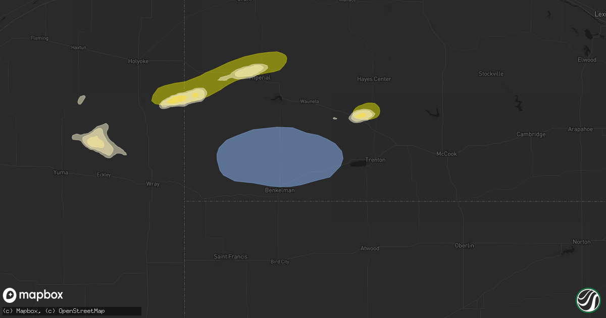 Hail map in Max, NE on August 3, 2026