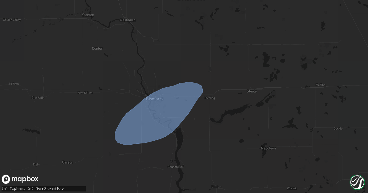 Hail map in Menoken, ND on August 3, 2026