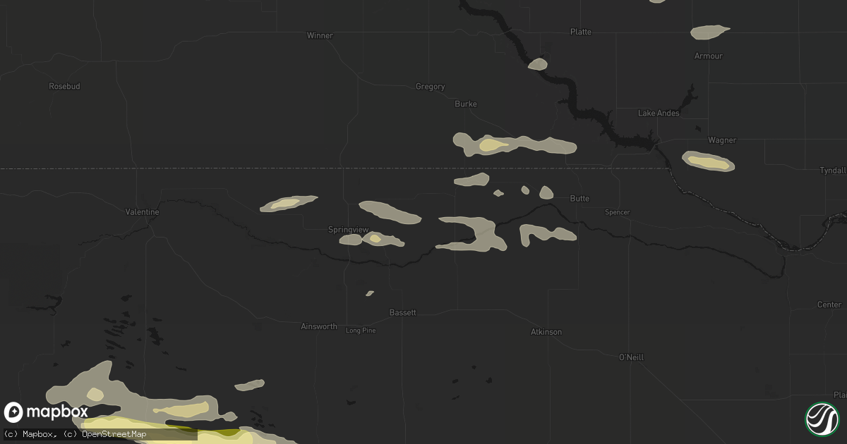 Hail map in Mills, NE on August 3, 2026