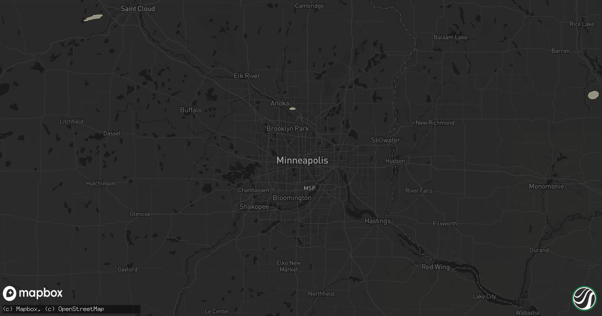 Hail map in Minneapolis, MN on August 3, 2026
