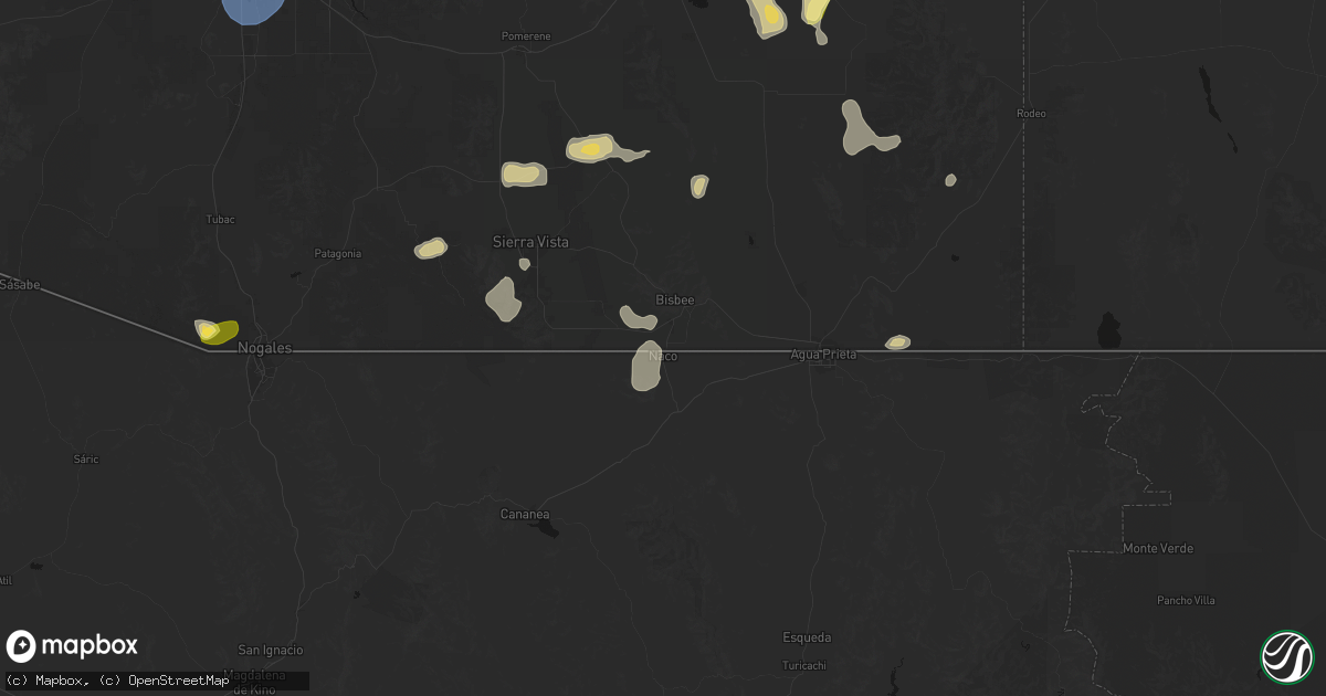 Hail map in Naco, AZ on August 3, 2026