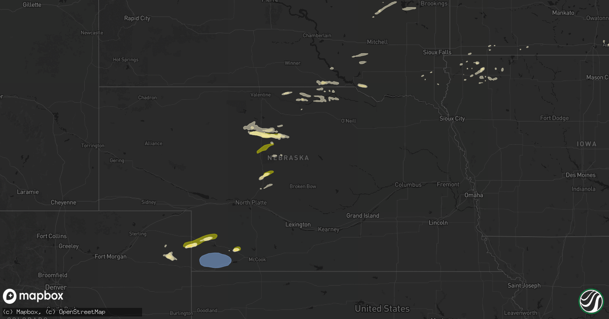 Hail map in Nebraska on August 3, 2026