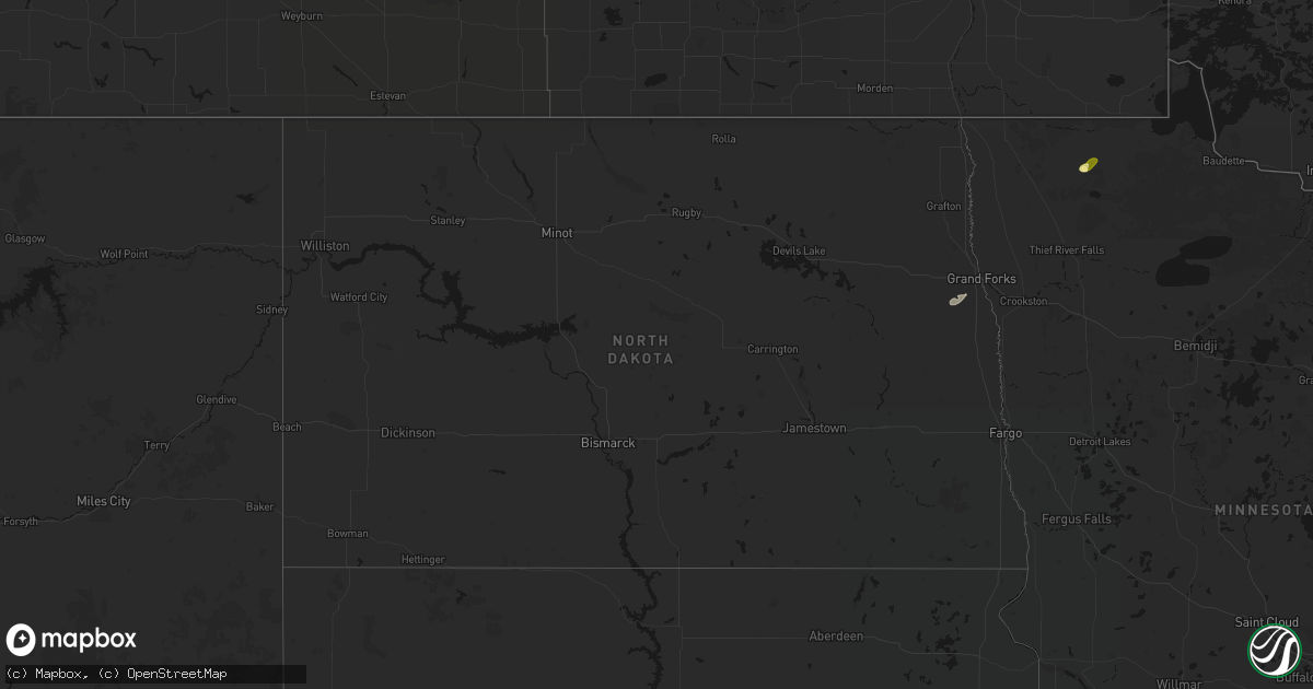 Hail map in North Dakota on August 3, 2026
