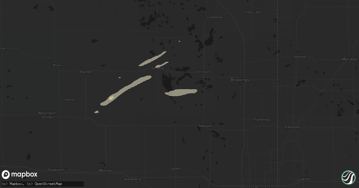 Hail map in Oldham, SD on August 3, 2026