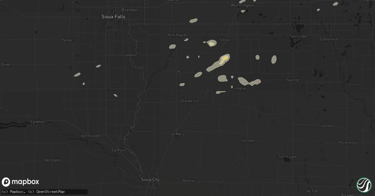 Hail map in Orange City, IA on August 3, 2026