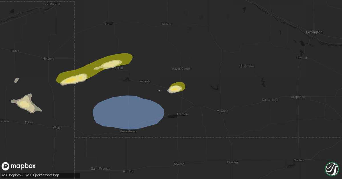 Hail map in Palisade, NE on August 3, 2026