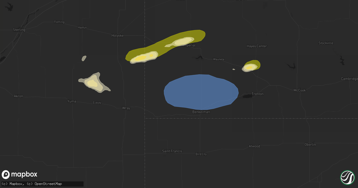 Hail map in Parks, NE on August 3, 2026