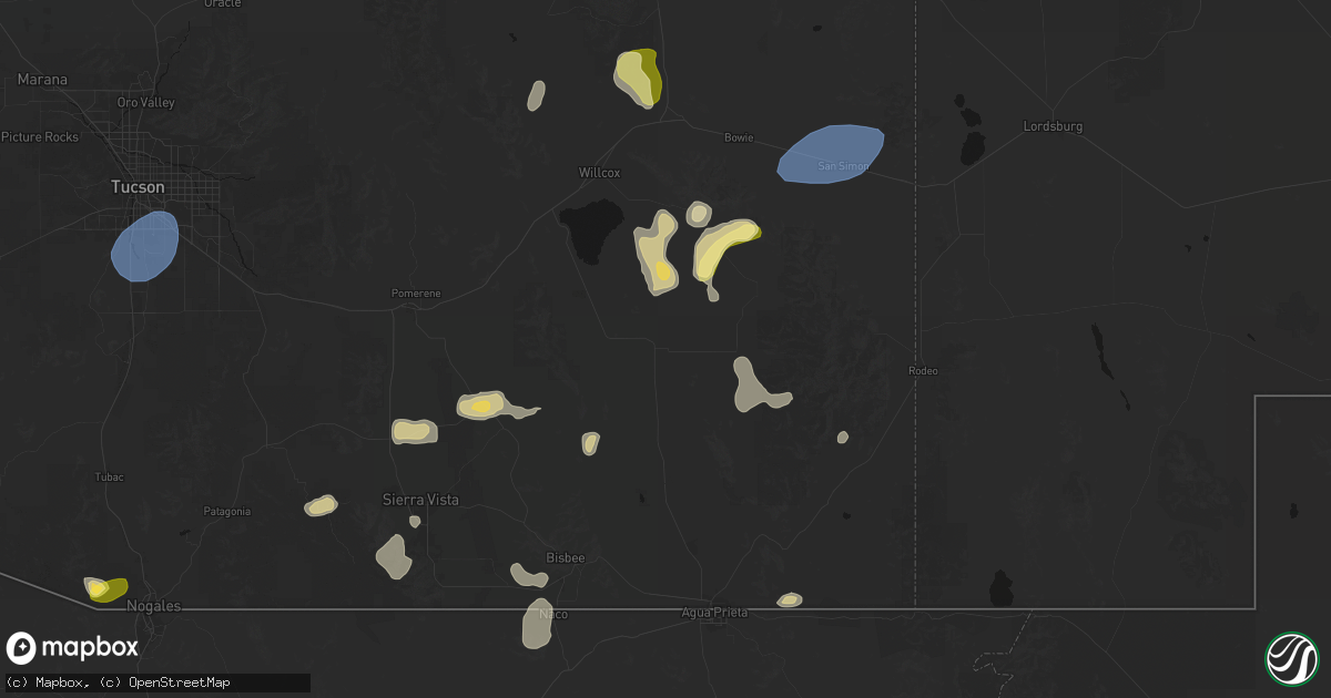 Hail map in Pearce, AZ on August 3, 2026