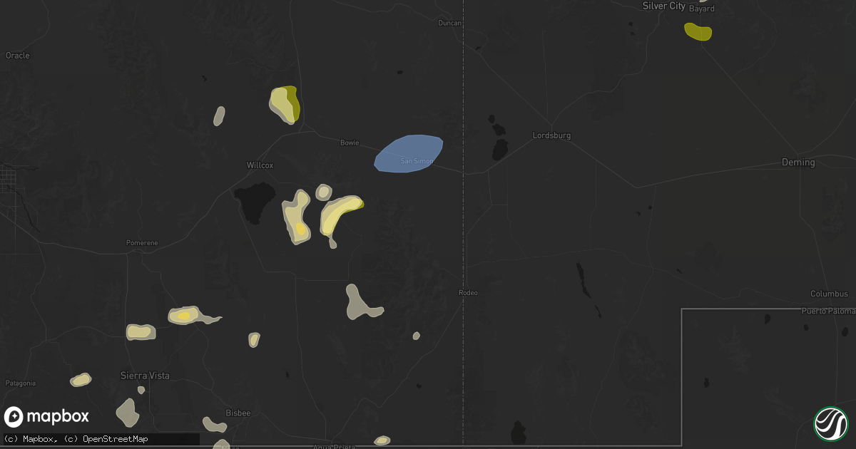 Hail map in San Simon, AZ on August 3, 2026