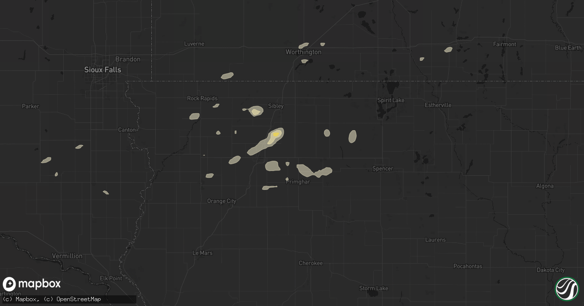 Hail map in Sanborn, IA on August 3, 2026