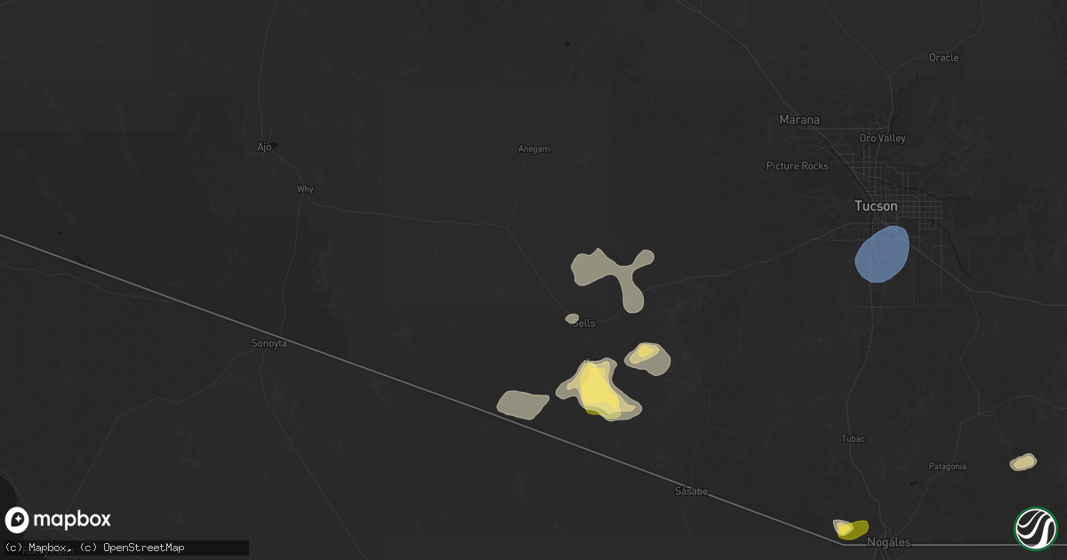 Hail map in Sells, AZ on August 3, 2026