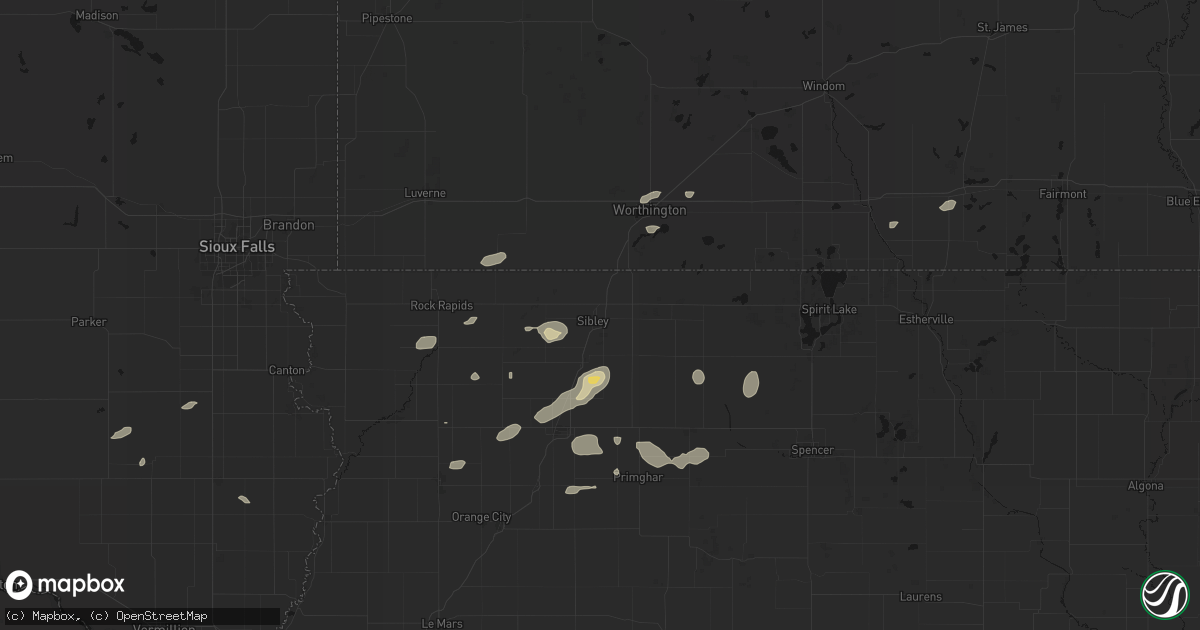Hail map in Sibley, IA on August 3, 2026