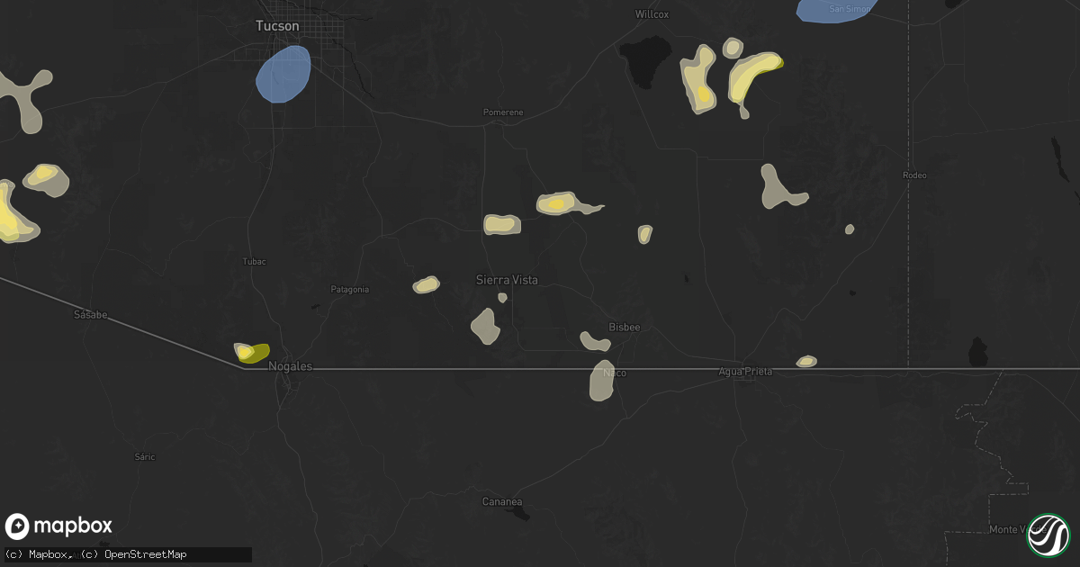 Hail map in Sierra Vista, AZ on August 3, 2026