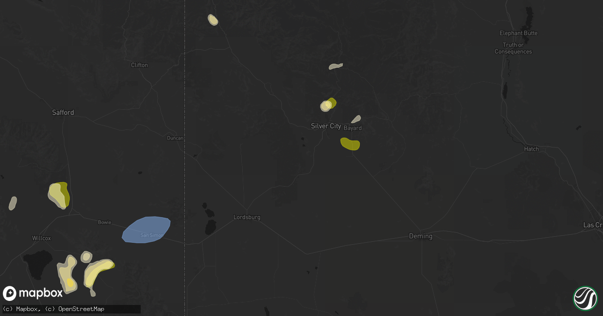Hail map in Silver City, NM on August 3, 2026