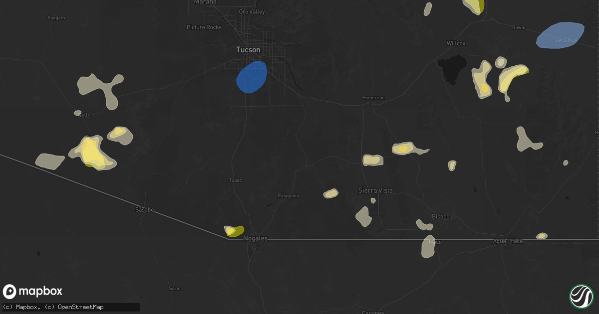 Hail map in Sonoita, AZ on August 3, 2026