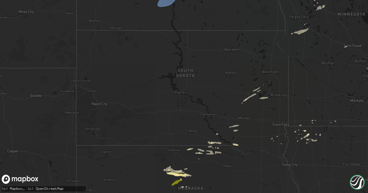 Hail map in South Dakota on August 3, 2026