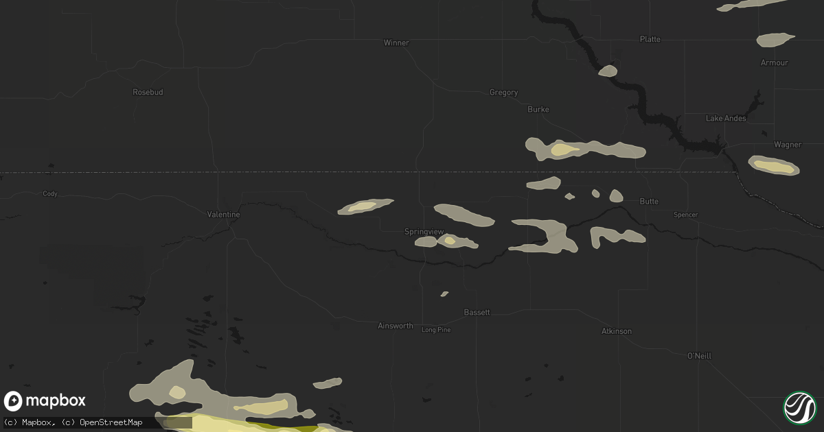 Hail map in Springview, NE on August 3, 2026
