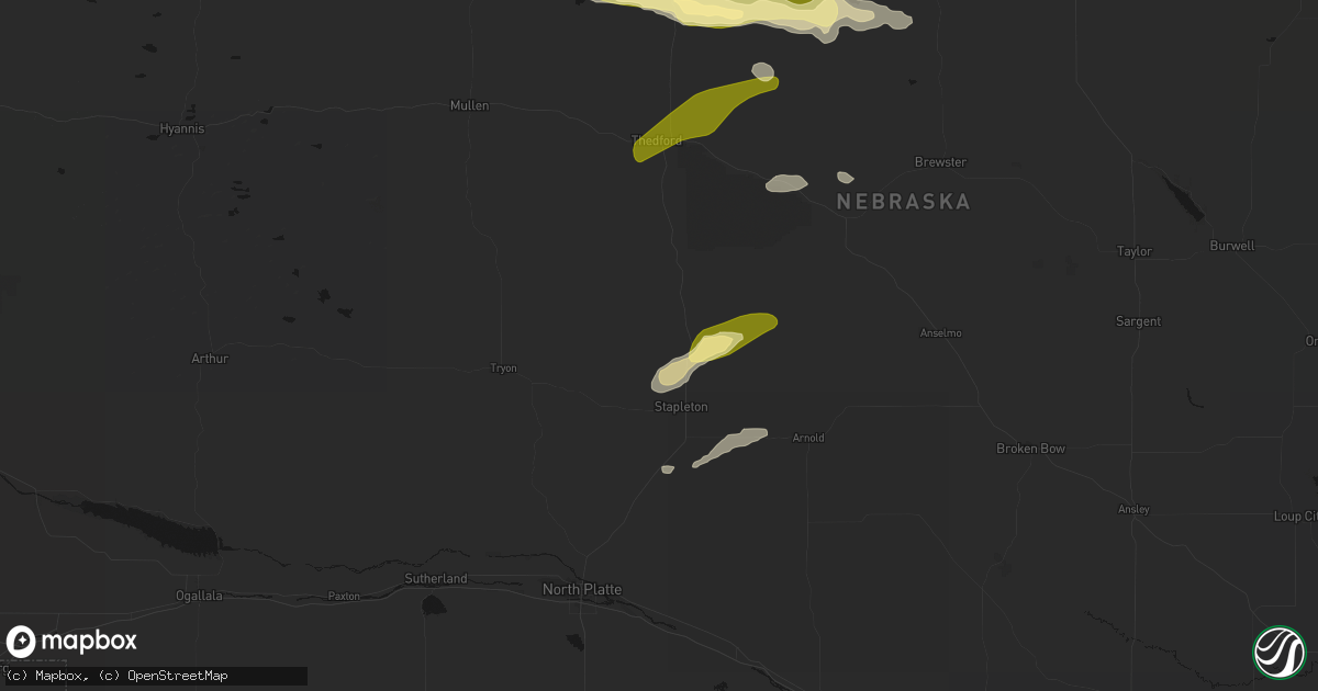 Hail map in Stapleton, NE on August 3, 2026
