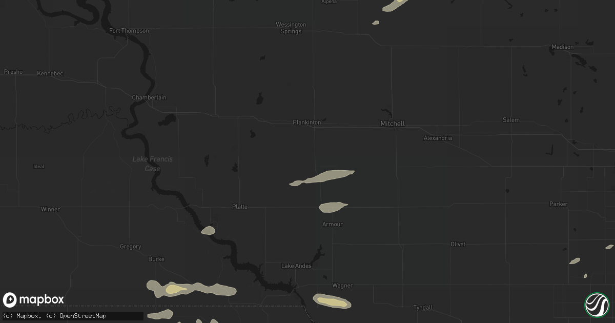 Hail map in Stickney, SD on August 3, 2026